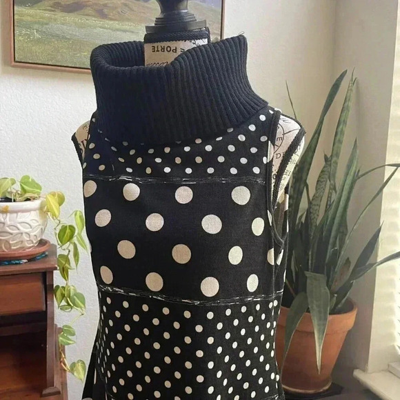 Sleeveless Polka Dot Dress - Knit Turtleneck Unique Design Medium - Picture 2 of 11